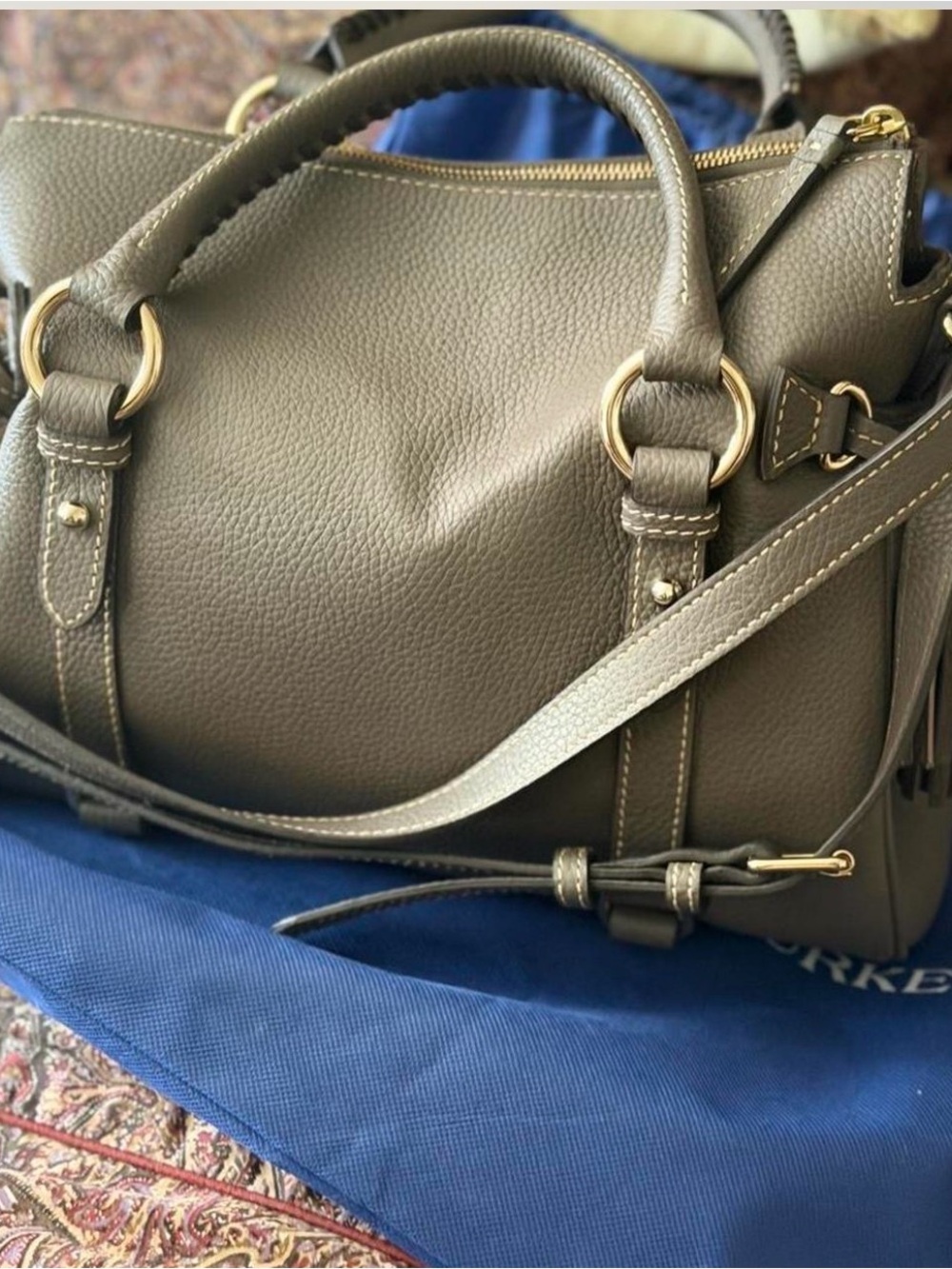 Dooney & Bourke Elephant Pebble Leather Satchel with Gold Hardware. - Picture 3 of 4